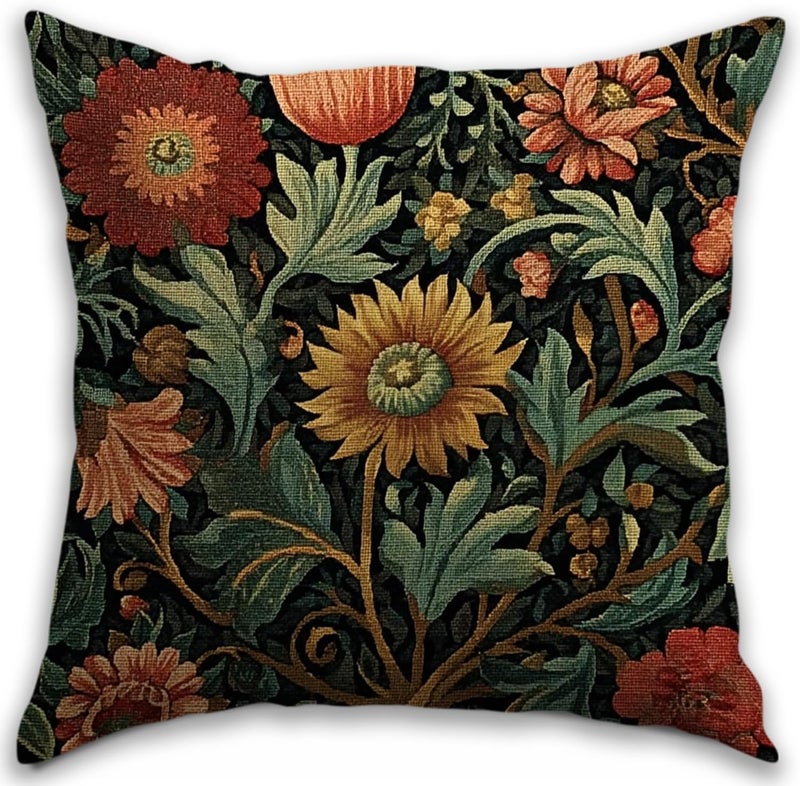 RBAFAO William Morris Inspired Abstract Vintage Floral Design Throw Pillow Covers Home Decor Art Pillowcase Cushion Cover for Bed Sofa Living Room, Car Indoor and Outdoor (Flowers, 18x18inches) - Image 1
